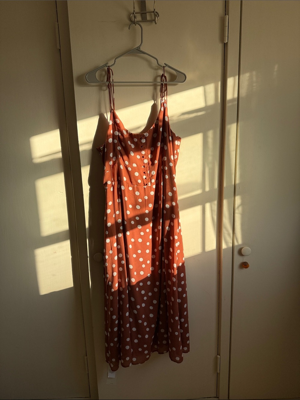 Abercrombie & Fitch Rust Polka Dot Midi Slip Dress